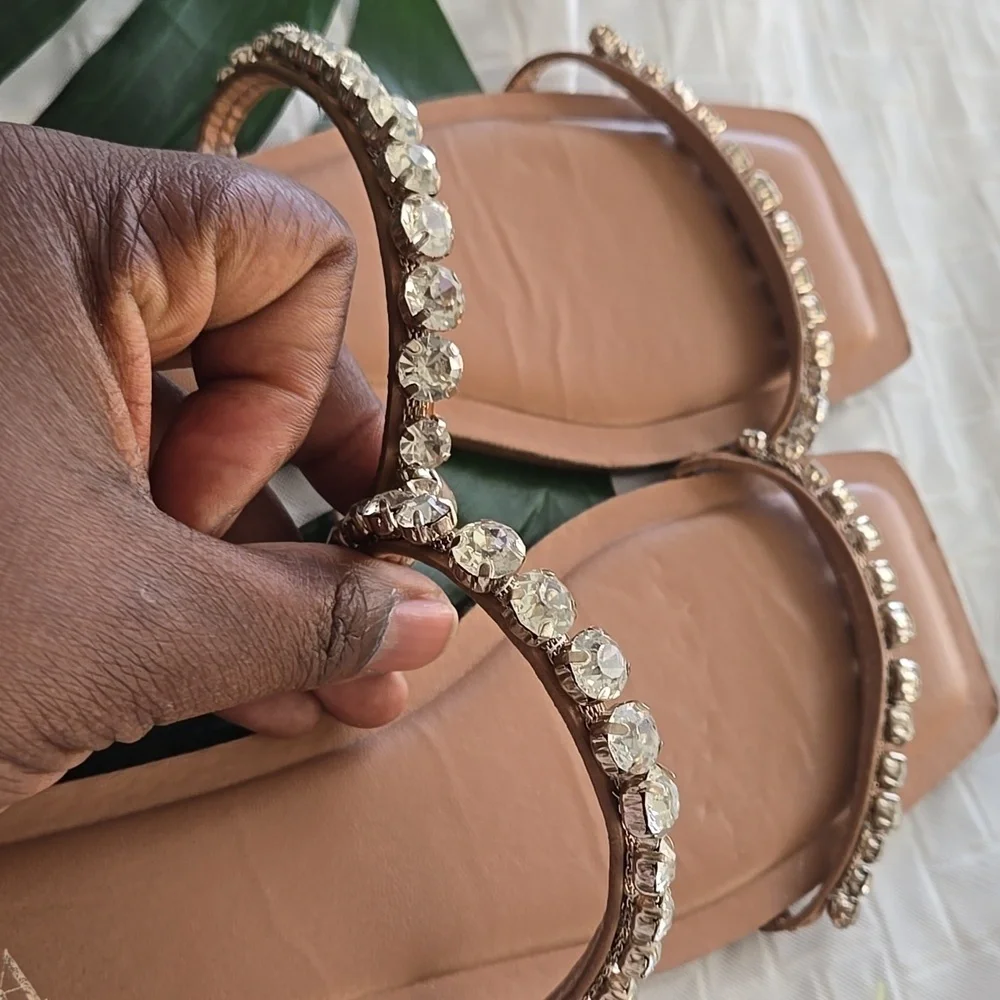 Zara Rhinestone Embellished Tan Sandals Summer Shoes